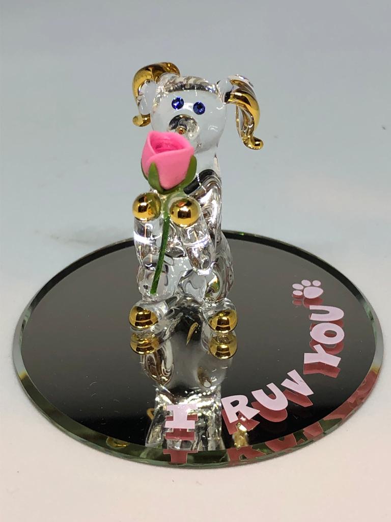 Glass Dog Figurine Accented with Crystals & 22kt Gold Accents