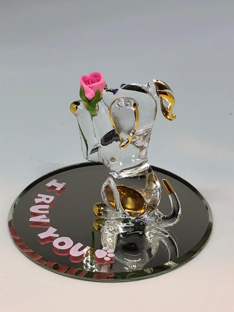 Glass Dog Figurine Accented with Crystals & 22kt Gold Accents