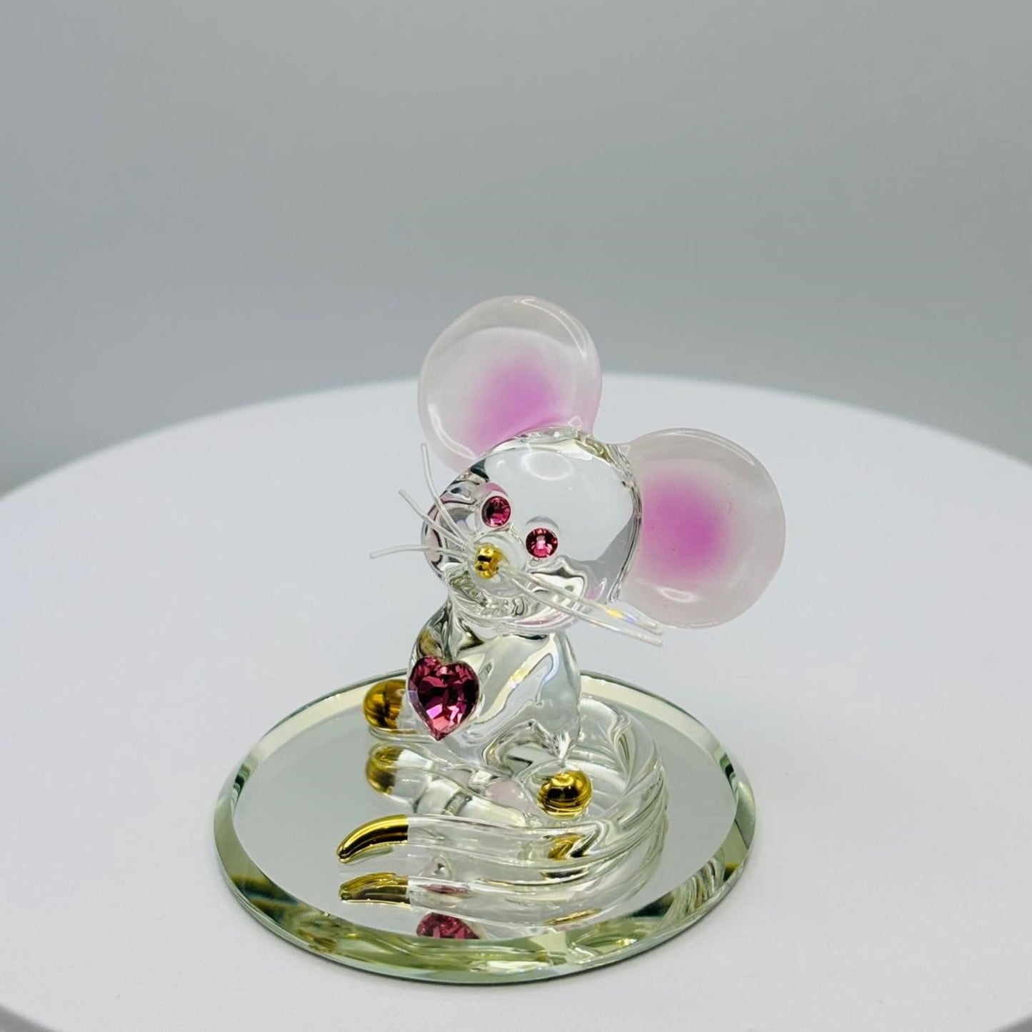 Too Cute Mouse Glass Figurine with Pink Heart Animal Lover Gift