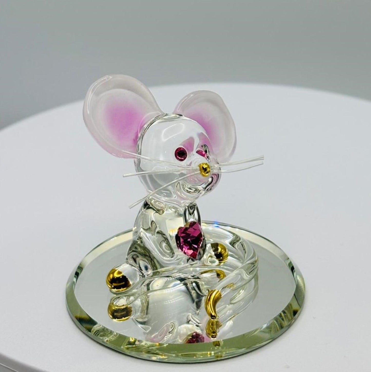 Too Cute Mouse Glass Figurine with Pink Heart Animal Lover Gift