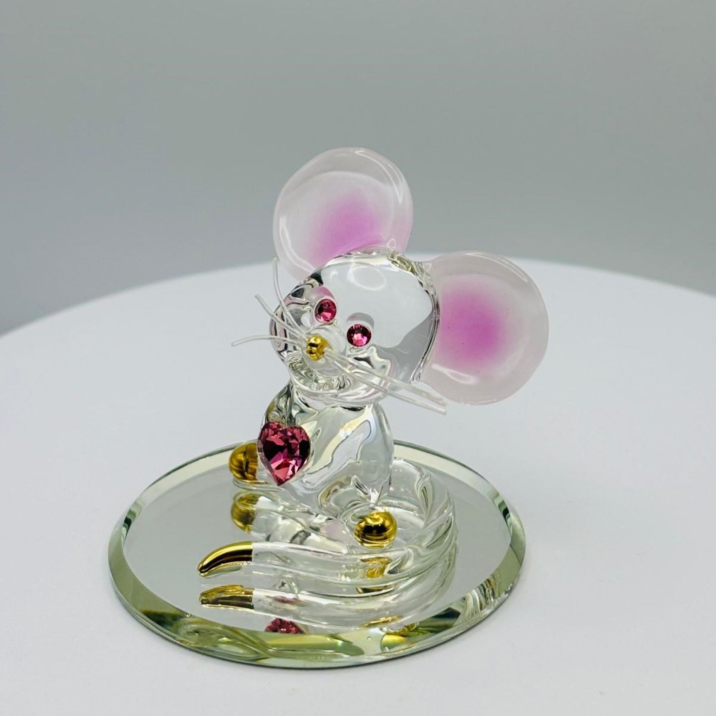 Too Cute Mouse Glass Figurine with Pink Heart Animal Lover Gift