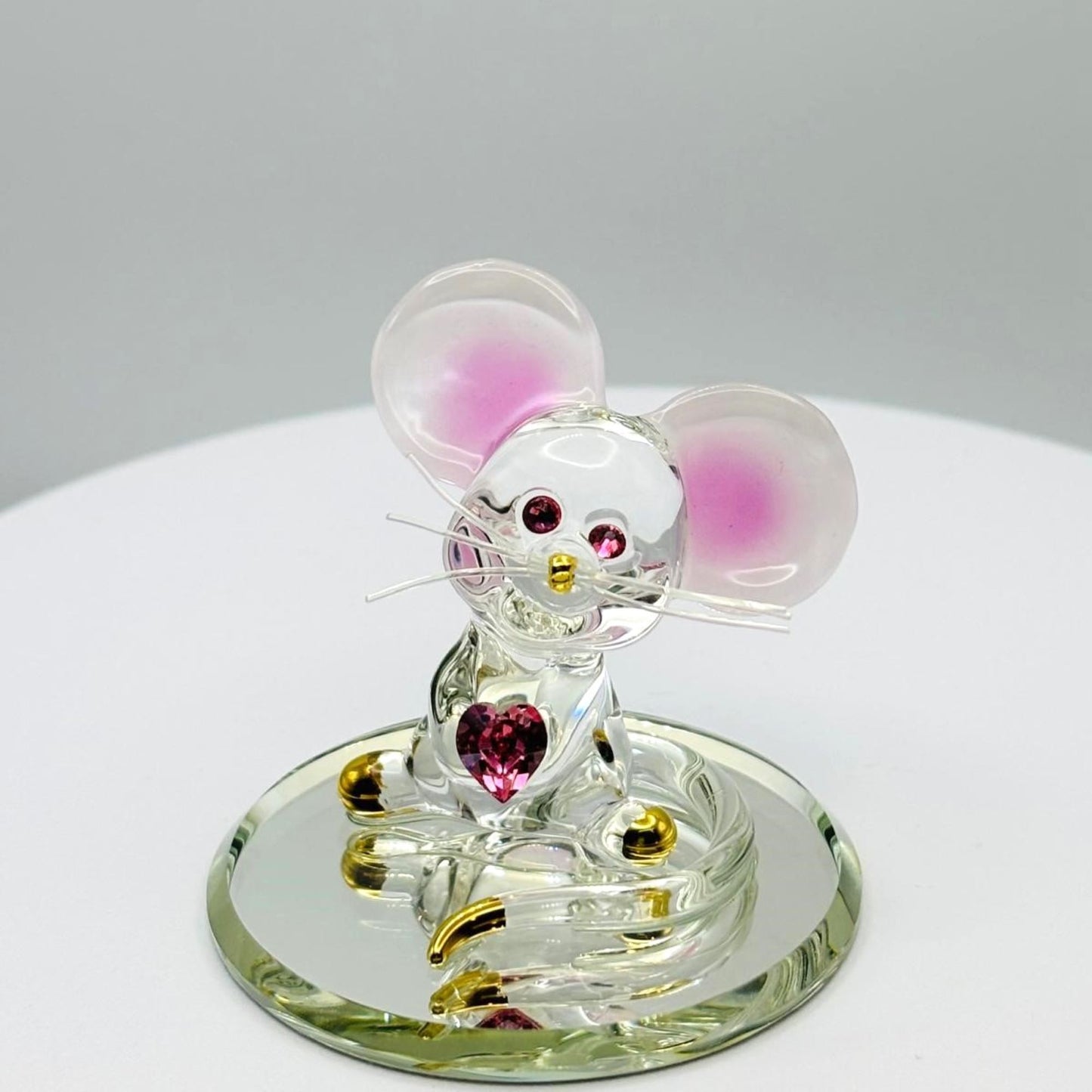 Too Cute Mouse Glass Figurine with Pink Heart Animal Lover Gift