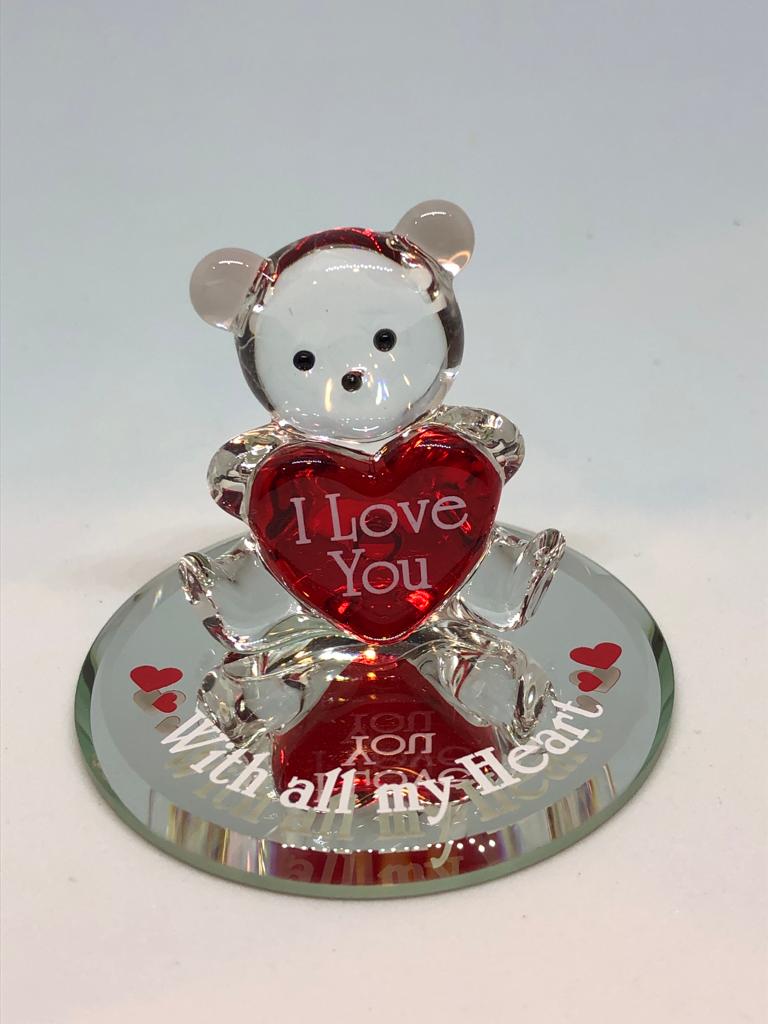 Glass Baron Bear Figurine with Red Heart Crystals