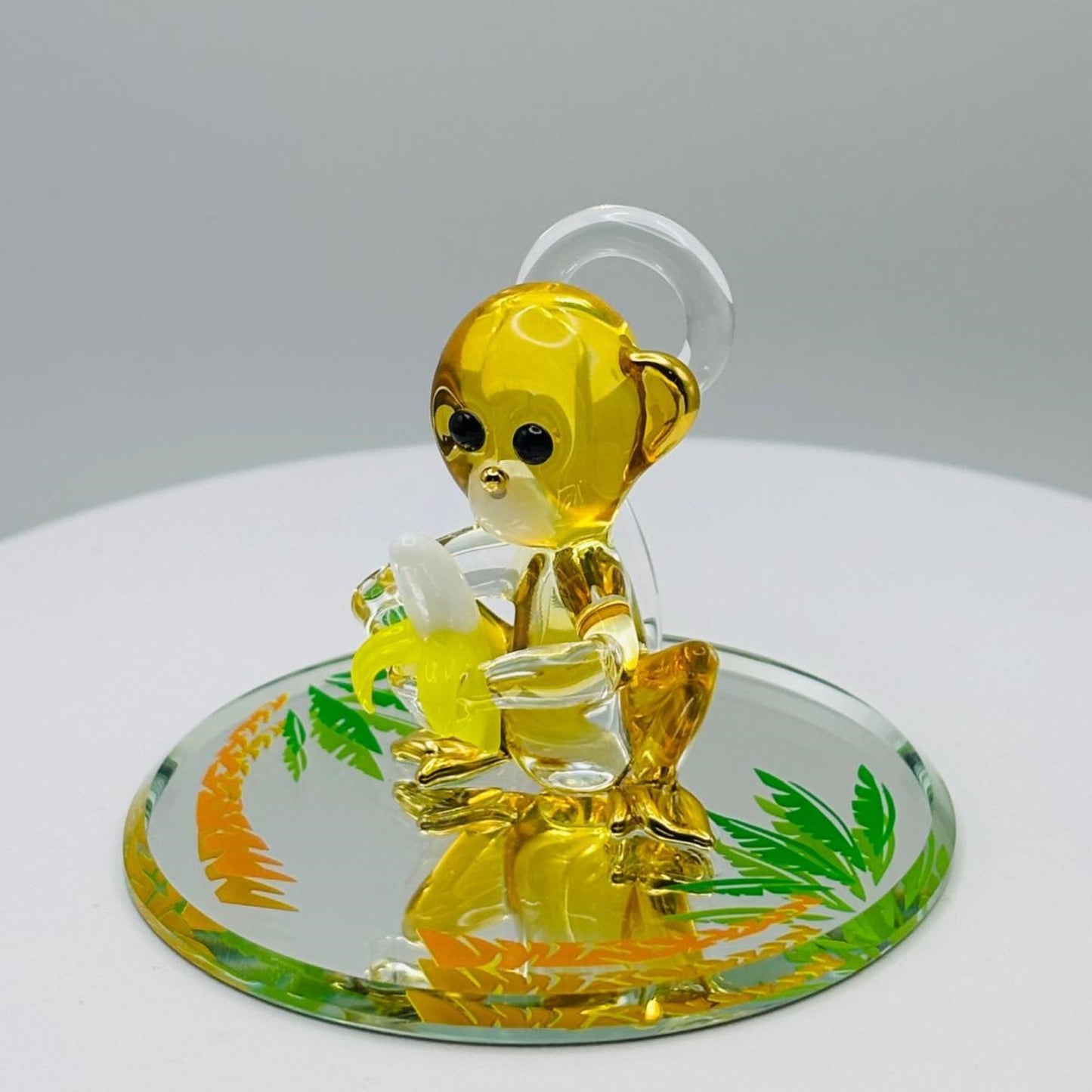 Monkey with Banana Glass Figurine | Handcrafted Monkey Collectible Gift Animal Decor