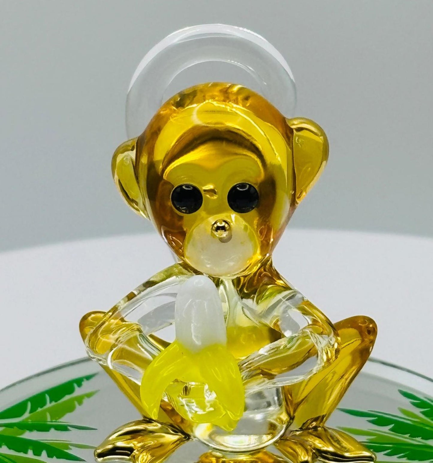 Monkey with Banana Glass Figurine | Handcrafted Monkey Collectible Gift Animal Decor