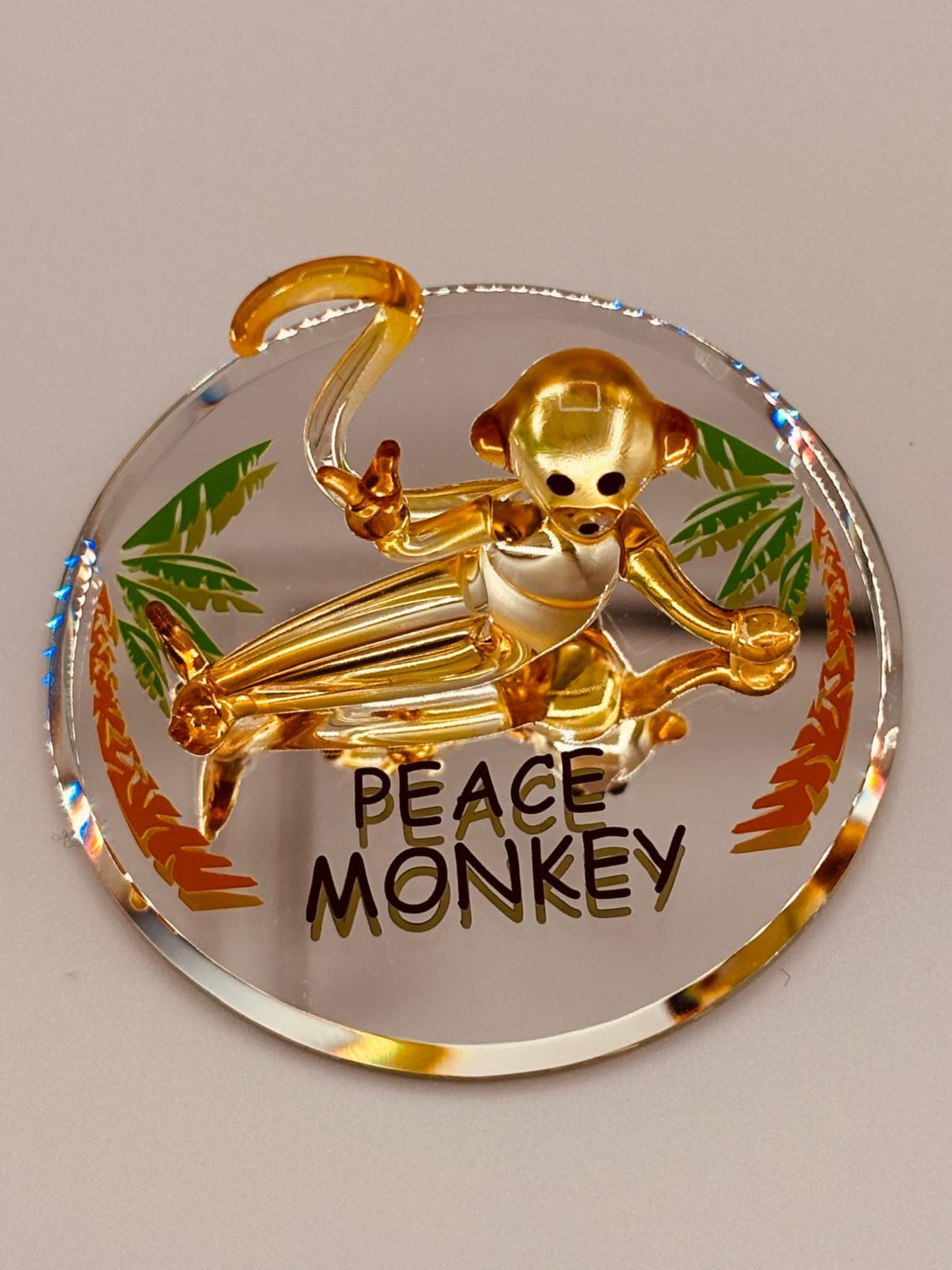 Peace Monkey Glass Figurine | Handcrafted Yellow Monkey Decor with Crystal Accents