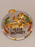 Peace Monkey Glass Figurine | Handcrafted Yellow Monkey Decor with Crystal Accents