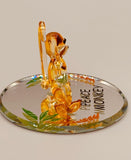 Peace Monkey Glass Figurine | Handcrafted Yellow Monkey Decor with Crystal Accents