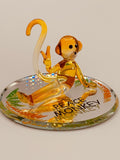 Peace Monkey Glass Figurine | Handcrafted Yellow Monkey Decor with Crystal Accents