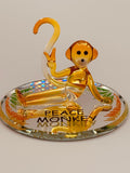 Peace Monkey Glass Figurine | Handcrafted Yellow Monkey Decor with Crystal Accents