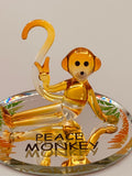 Peace Monkey Glass Figurine | Handcrafted Yellow Monkey Decor with Crystal Accents