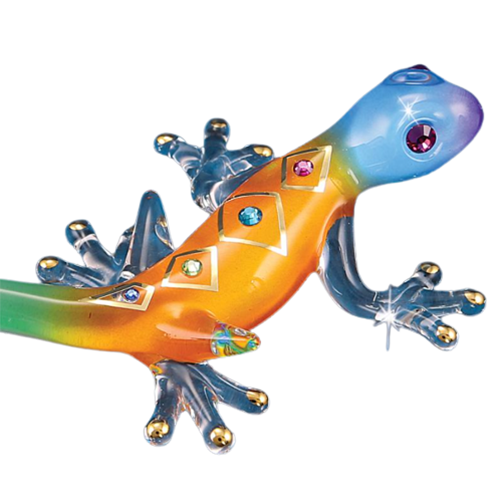 Glass Baron Gecko Figurine with Crystals Accents