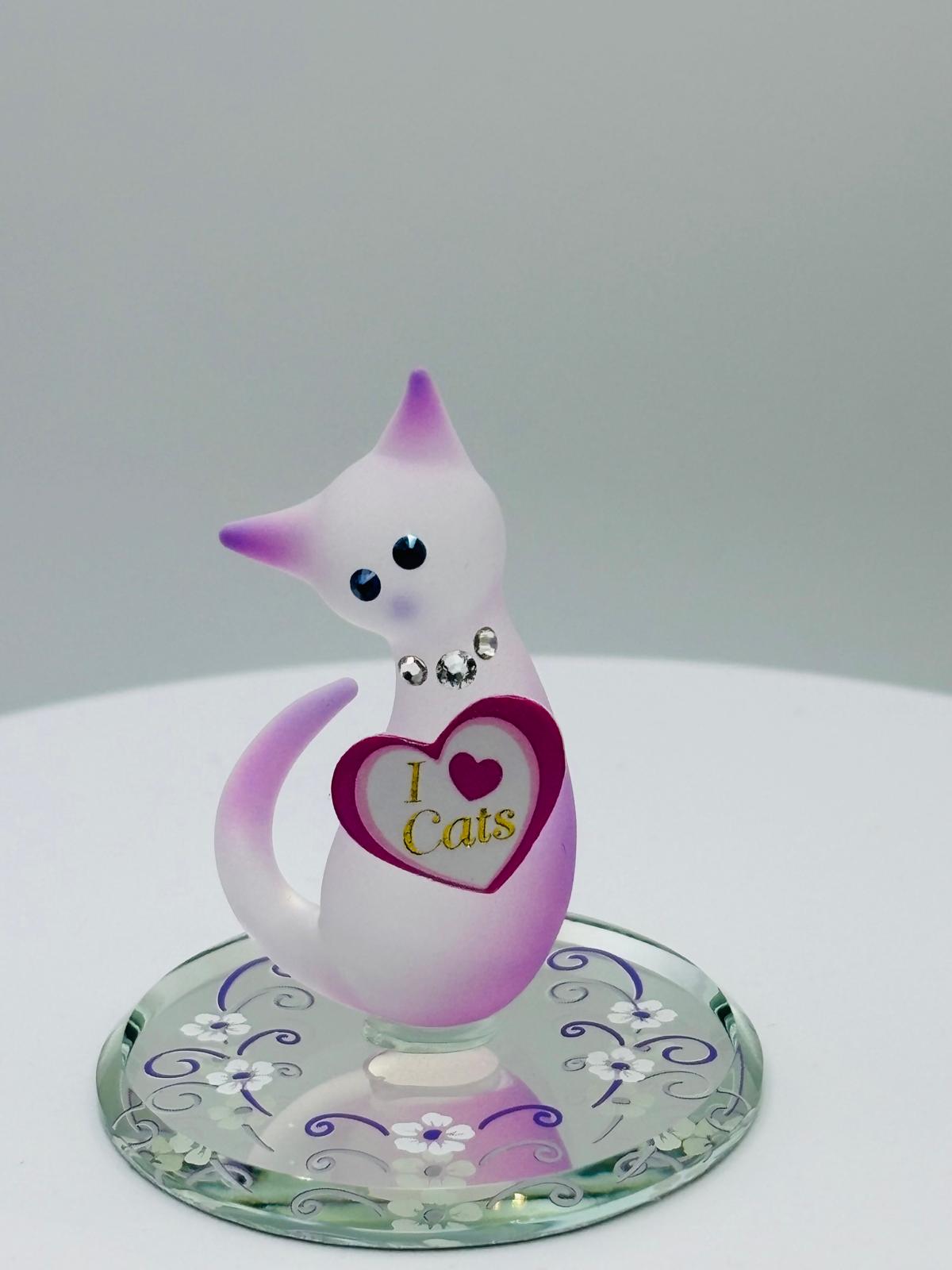 Pink Cat I Love Cats Figurine Handcrafted Cat Lover Glass Cat Decor