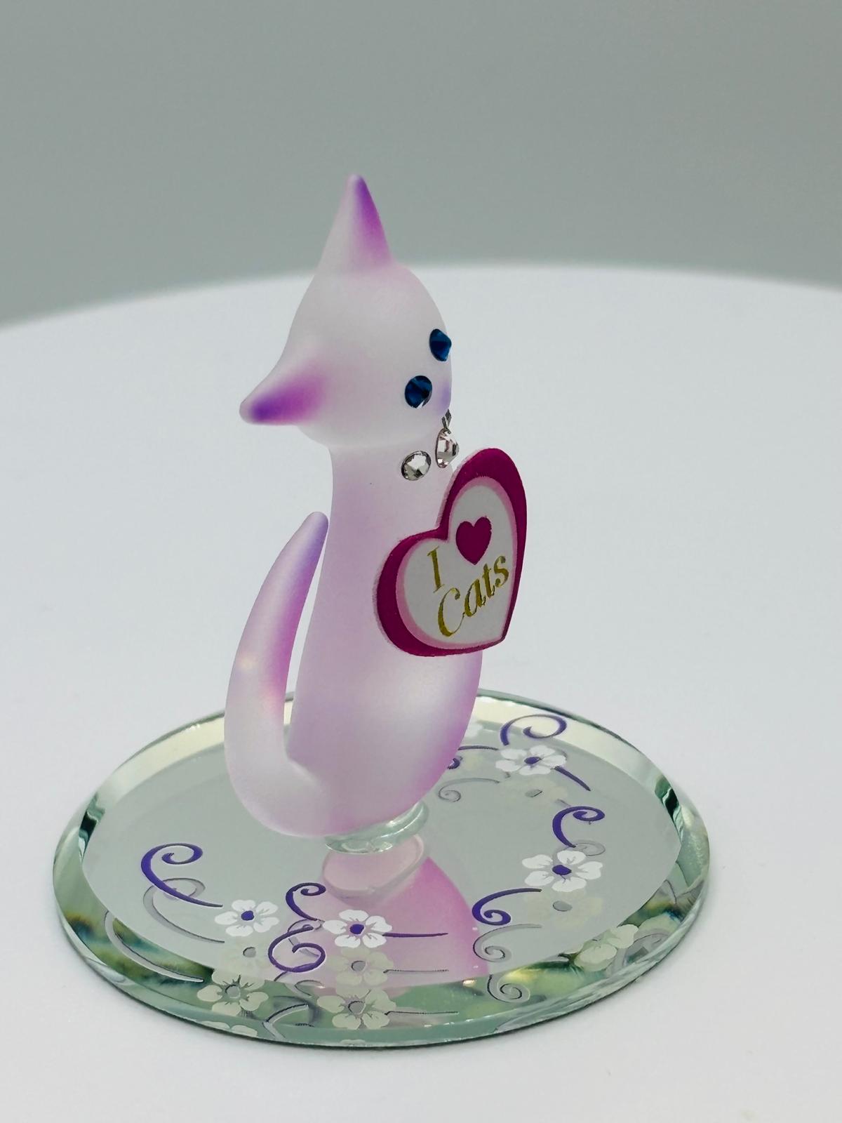 Pink Cat I Love Cats Figurine Handcrafted Cat Lover Glass Cat Decor