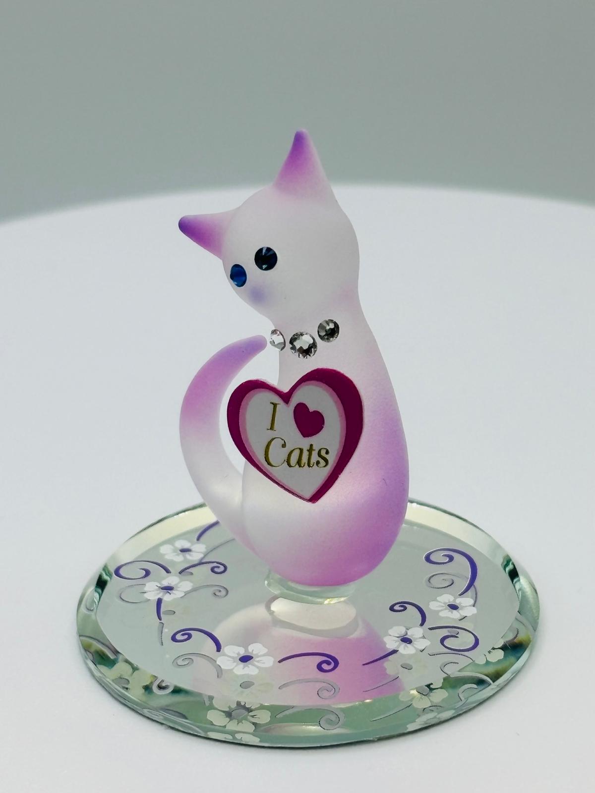 Pink Cat I Love Cats Figurine Handcrafted Cat Lover Glass Cat Decor