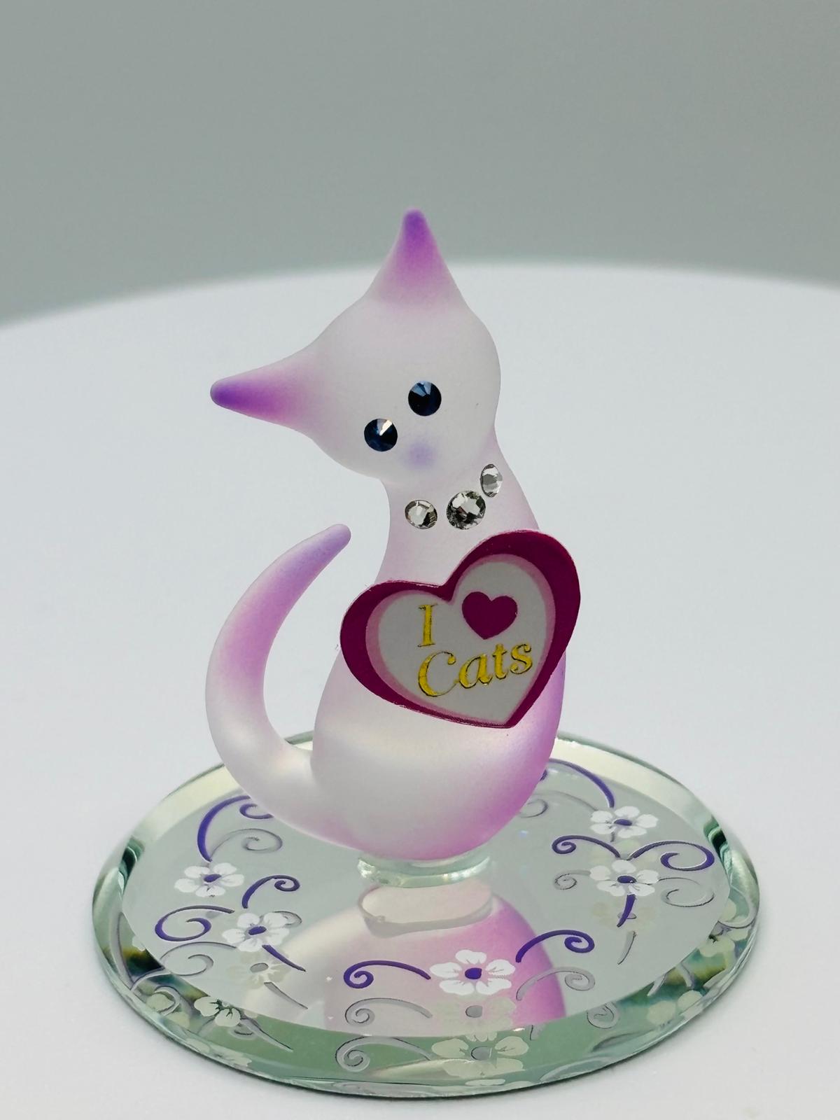 Pink Cat I Love Cats Figurine Handcrafted Cat Lover Glass Cat Decor