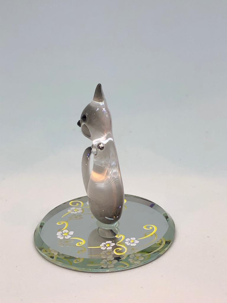 Glass Siamese Cat Handcrafted Figurine with Crystal Accents