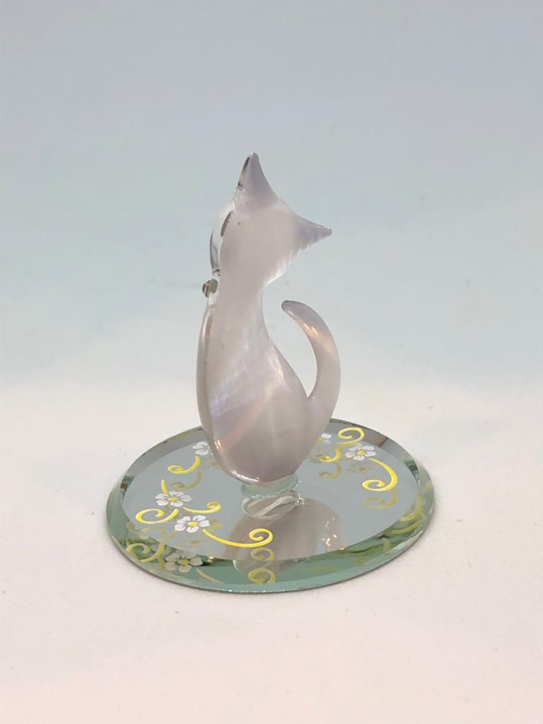 Glass Siamese Cat Handcrafted Figurine with Crystal Accents