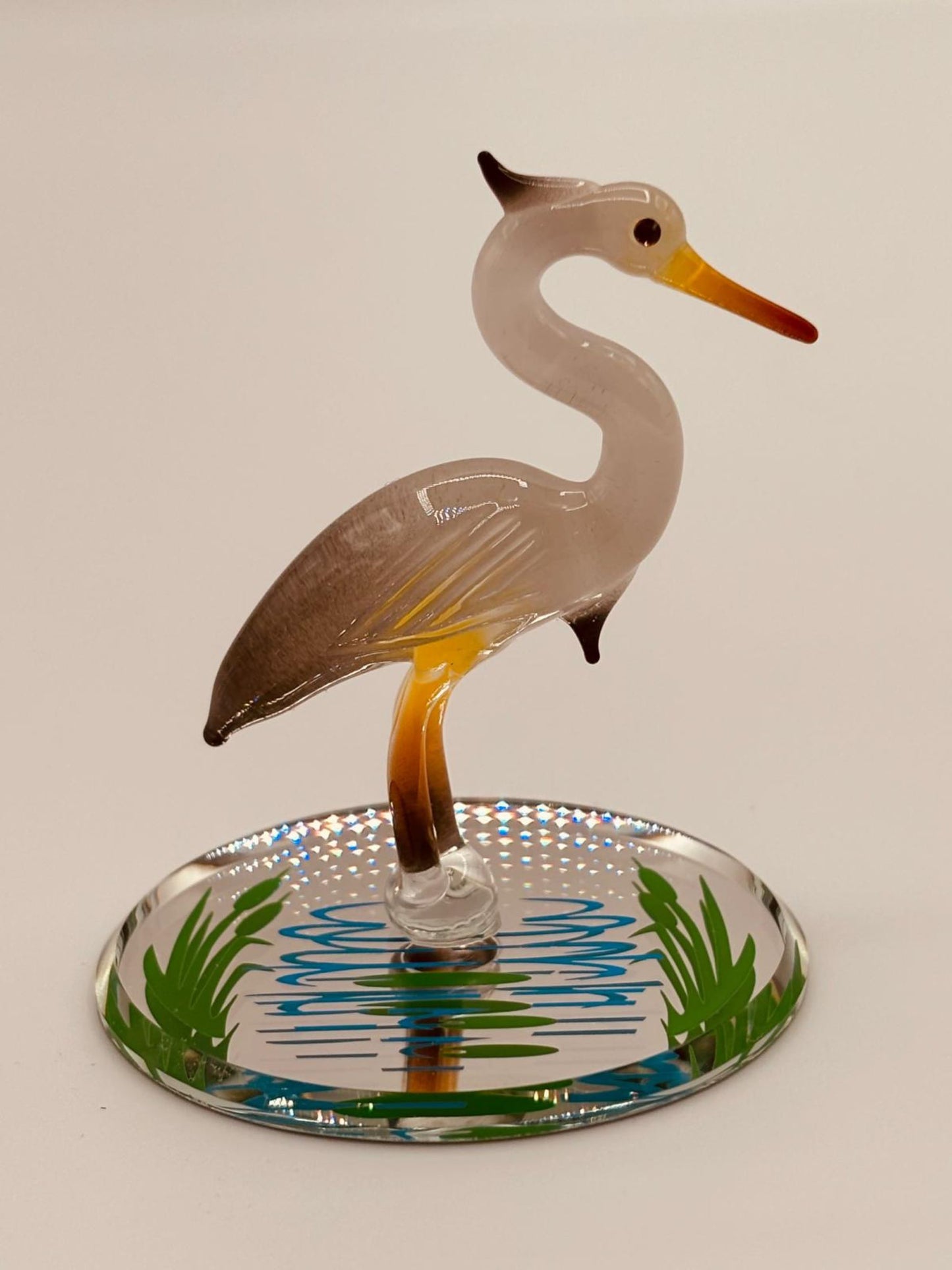 Heron Glass Figurine | Handcrafted Coastal Bird Decor for Ocean and Nature Lovers