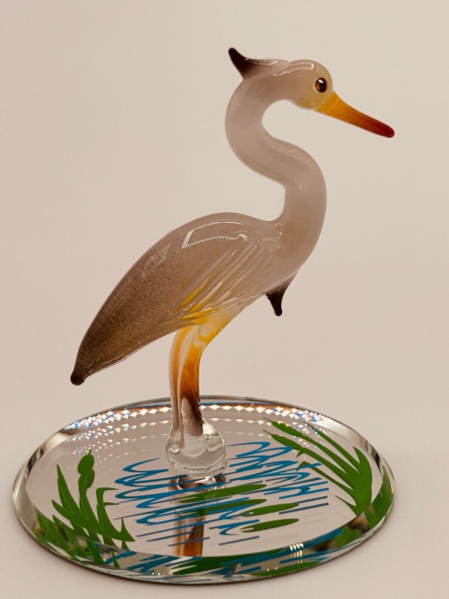 Heron Glass Figurine | Handcrafted Coastal Bird Decor for Ocean and Nature Lovers