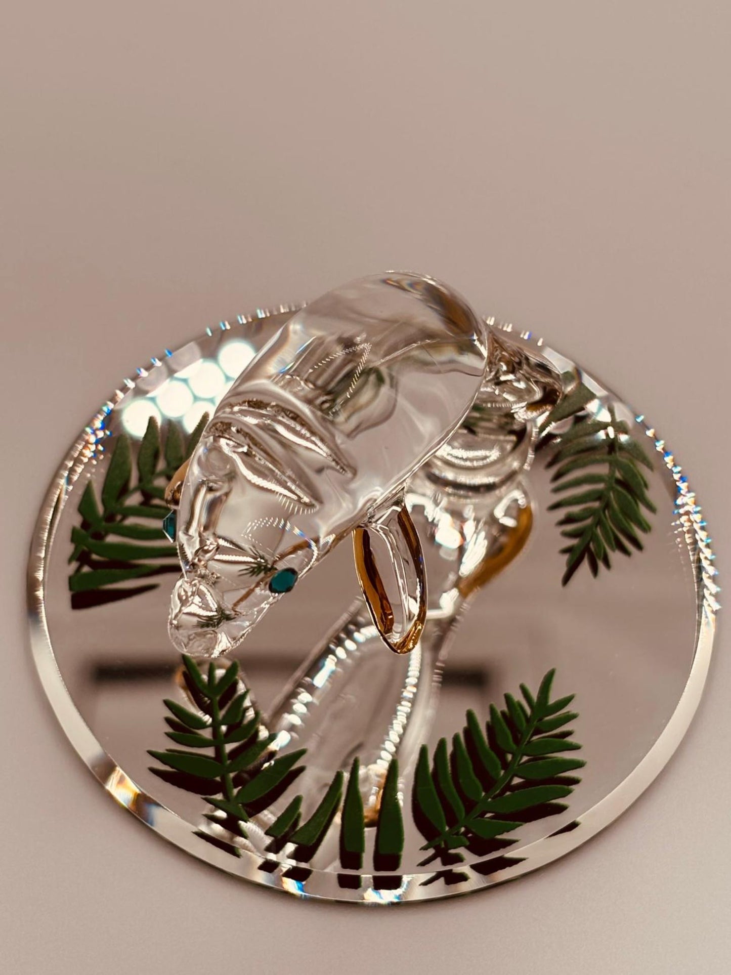 Manatee Glass Figurine | Handcrafted Coastal Ocean Decor with Crystal and Gold Accents