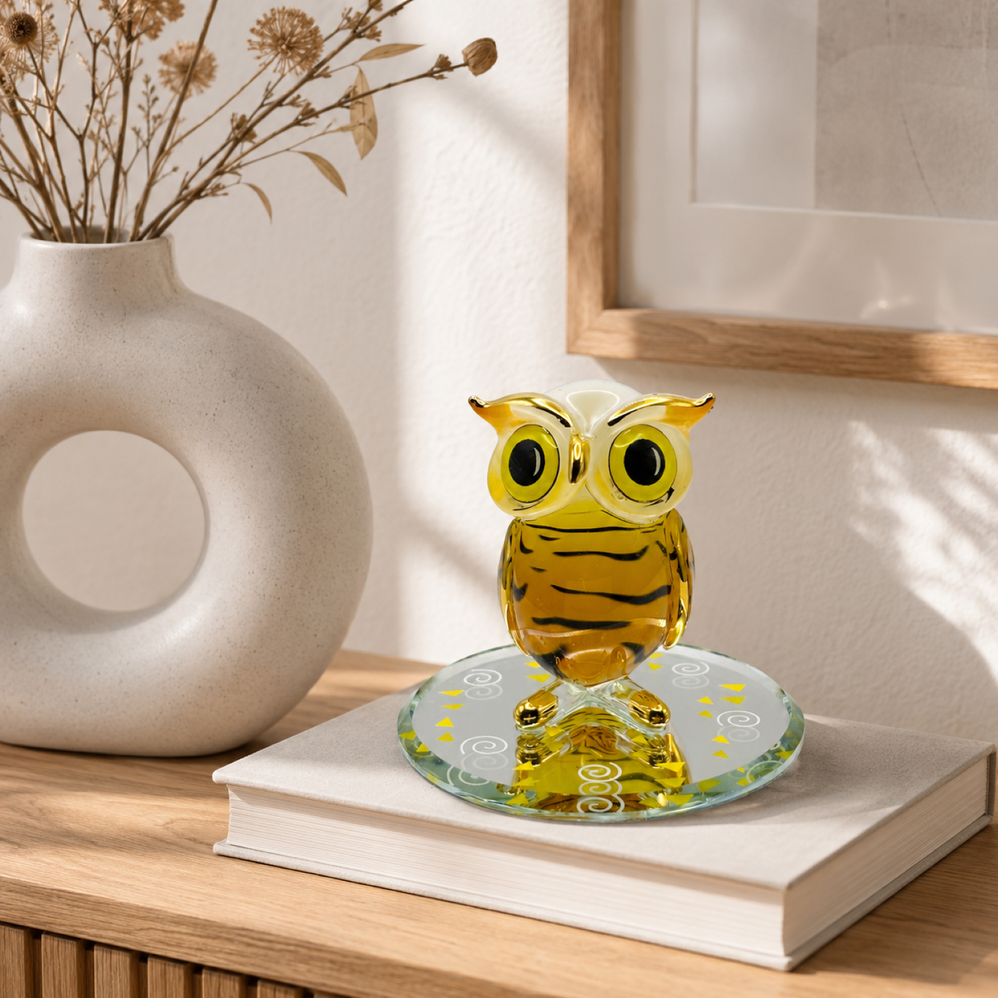 Handcrafted Glass Owl Figurine with 22Kt Gold – Owl Collectible, Animal Lover Gift, Glass Owl Decor