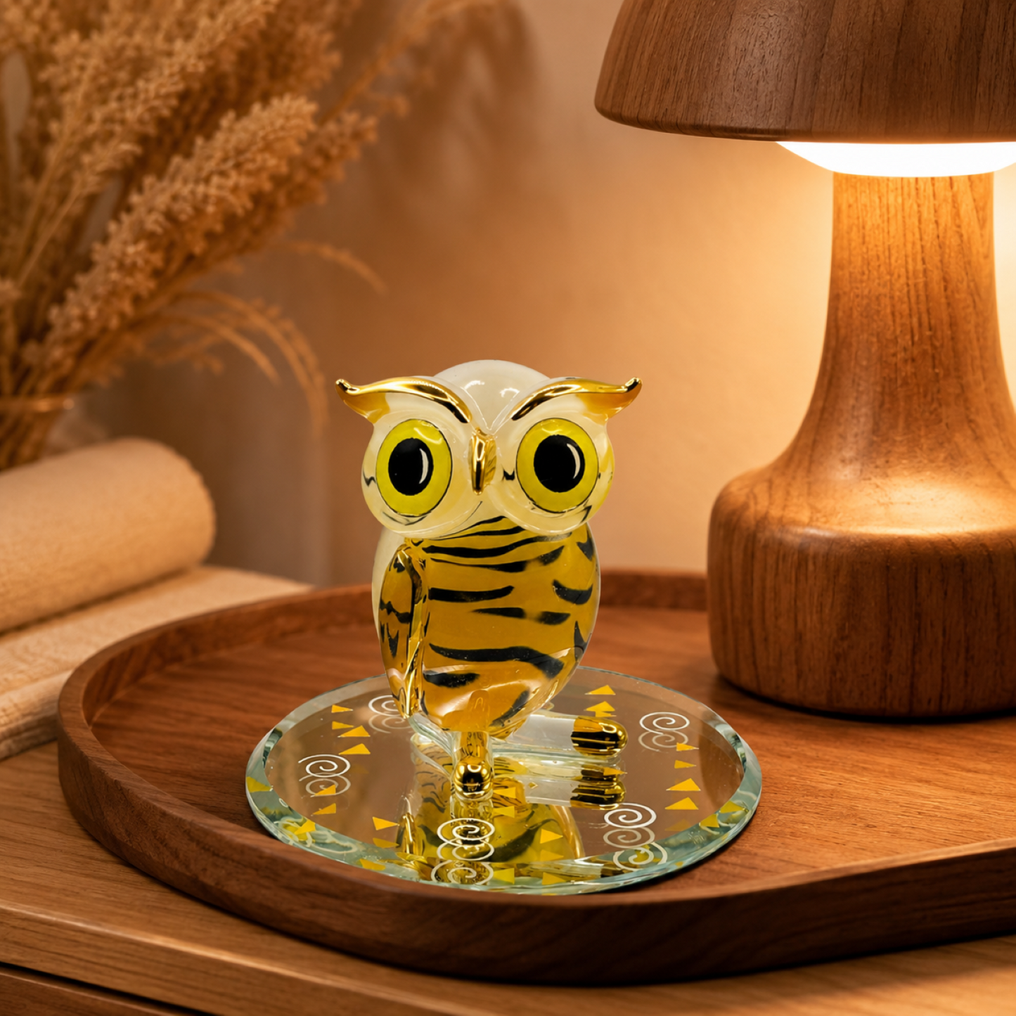 Handcrafted Glass Owl Figurine with 22Kt Gold – Owl Collectible, Animal Lover Gift, Glass Owl Decor