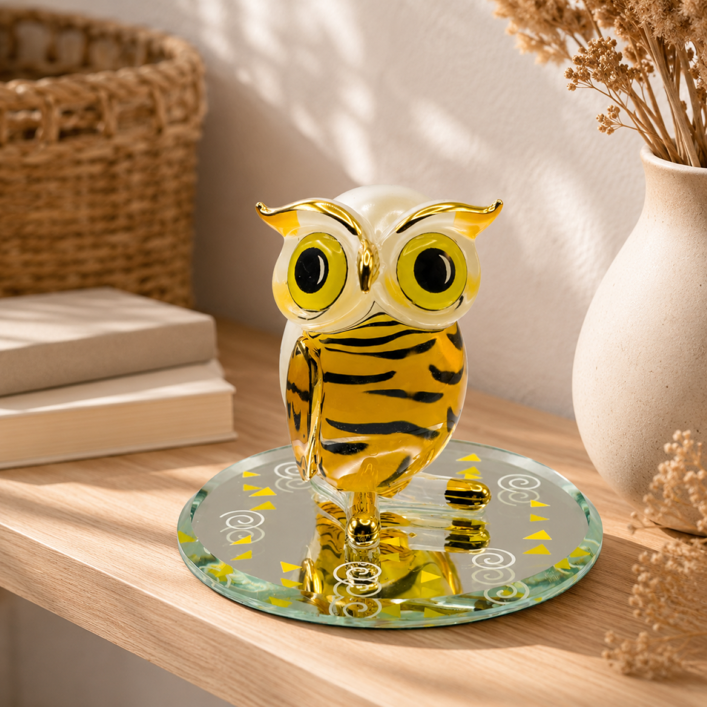 Handcrafted Glass Owl Figurine with 22Kt Gold – Owl Collectible, Animal Lover Gift, Glass Owl Decor