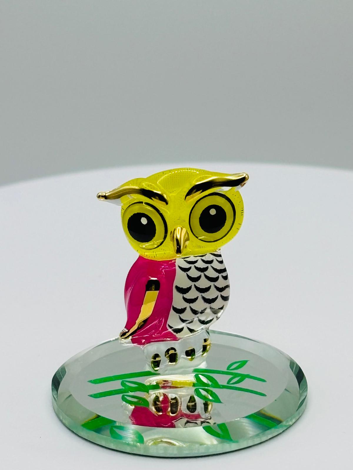 Big Owlet Glass Figurine Colorful Owl Decor with Gold Accents Collectible Decor