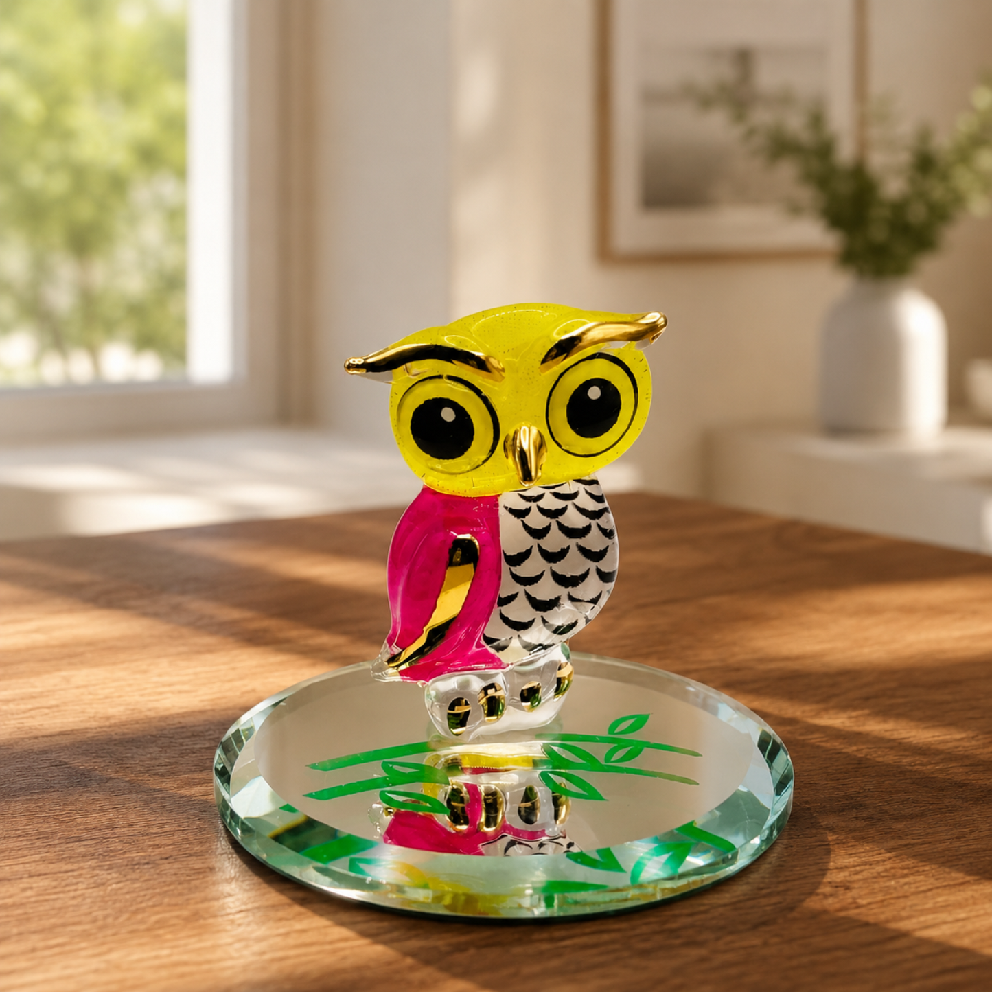 Glass Owl Figurine – Handcrafted Bird Statue, Home Decor, Collectible Gift