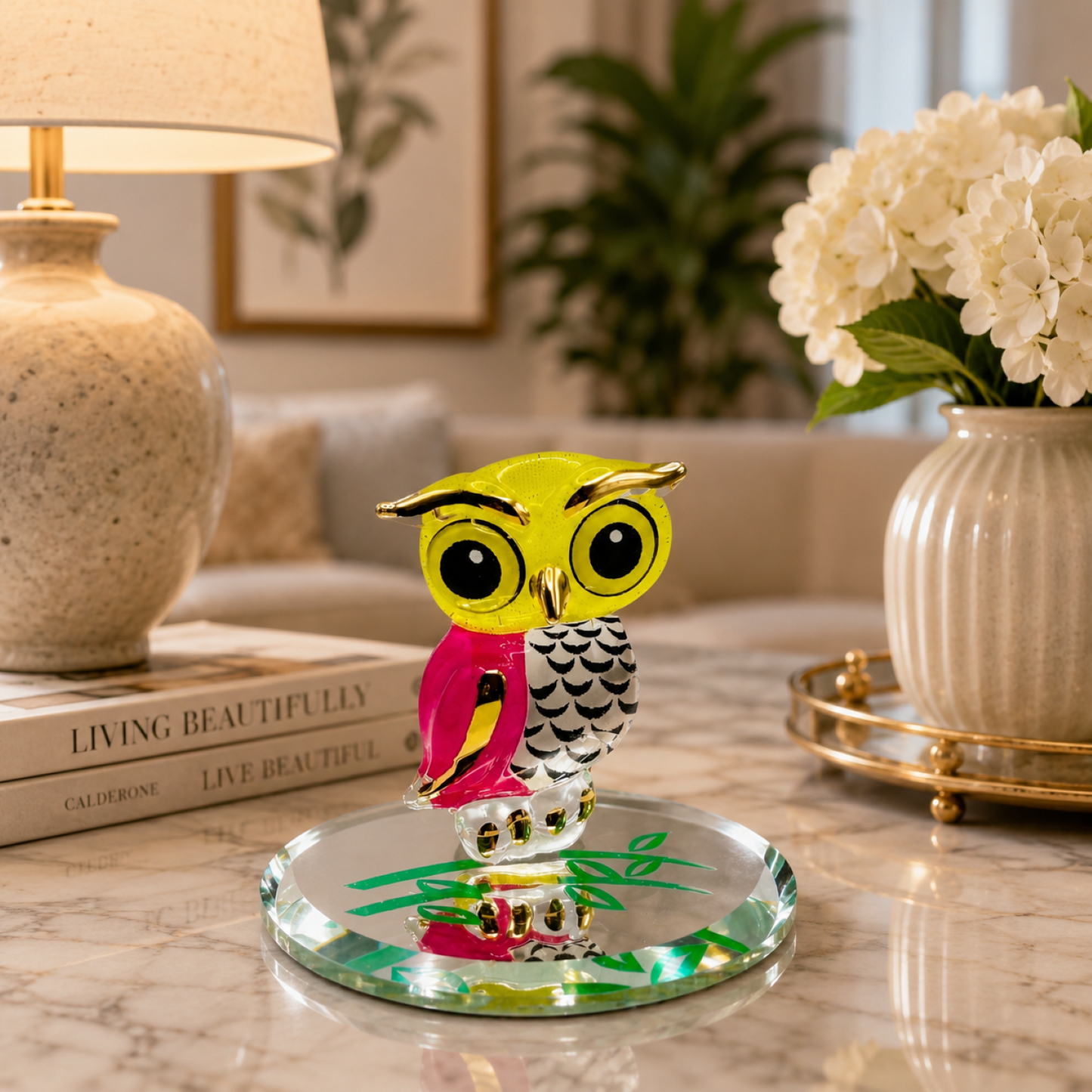 Glass Owl Figurine – Handcrafted Bird Statue, Home Decor, Collectible Gift