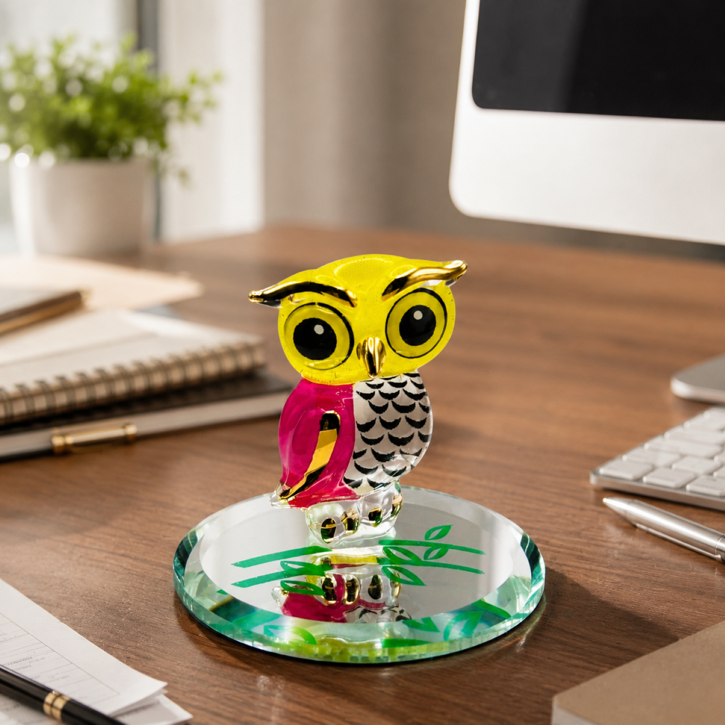 Glass Owl Figurine – Handcrafted Bird Statue, Home Decor, Collectible Gift
