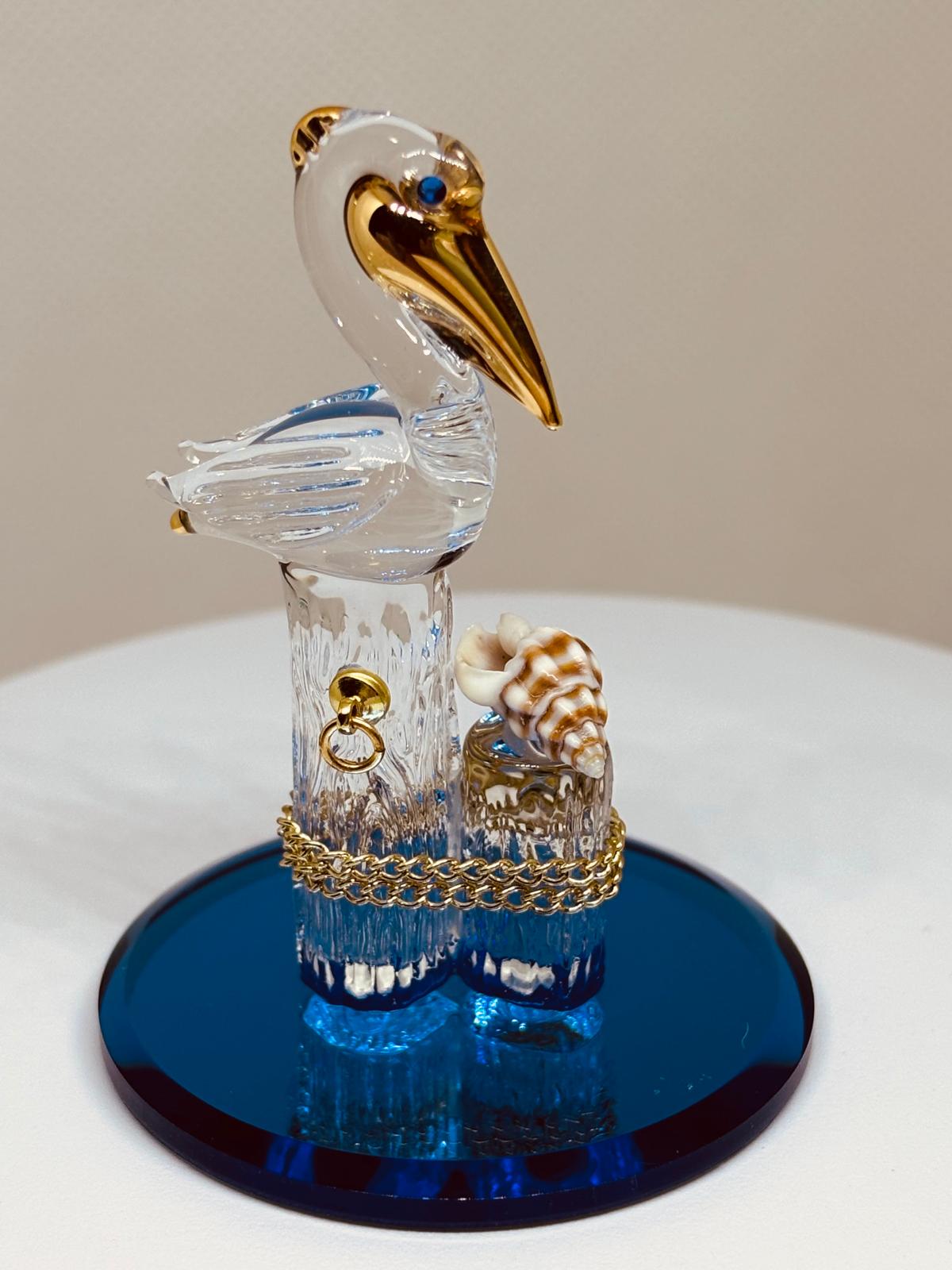 Pelican on Piling Figurine – Handcrafted Coastal Glass Decor