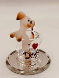Pup in a Cup Glass Figurine | Dog Lover Collectible Gift with “I ♥ Dogs”