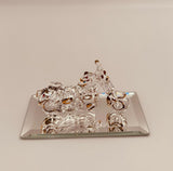 Motorcycle Glass Figurine | Handcrafted Biker Decor with Crystal and Gold Accents