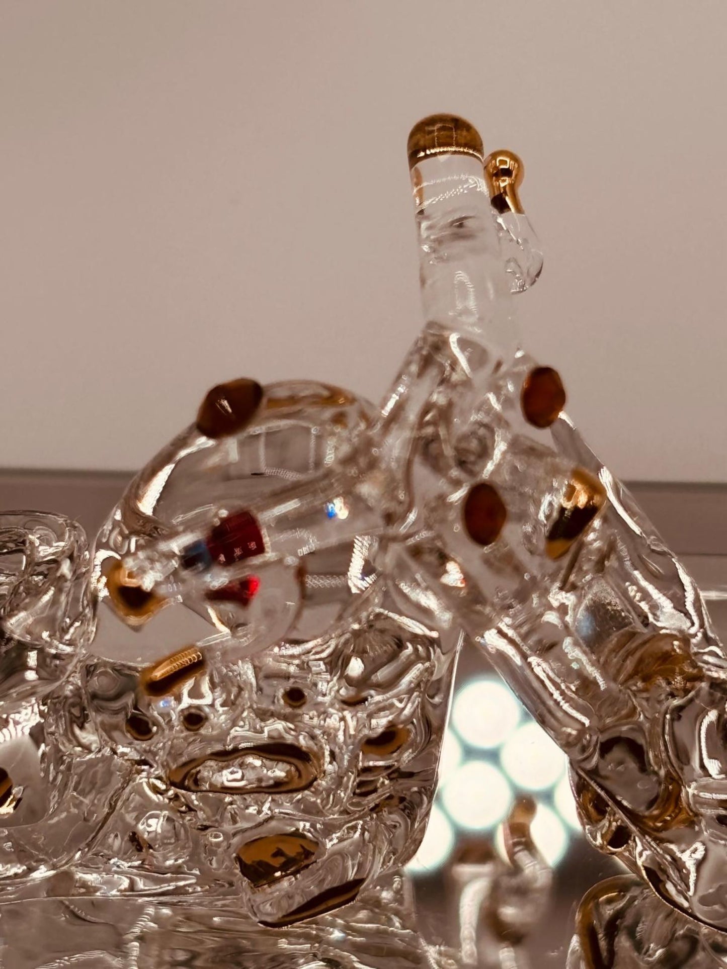 Motorcycle Glass Figurine | Handcrafted Biker Decor with Crystal and Gold Accents