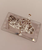 Motorcycle Glass Figurine | Handcrafted Biker Decor with Crystal and Gold Accents