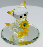 Sunshine Kitty Glass Cat Figurine with Yellow Flower Cat Lover Gift Decor