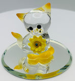 Sunshine Kitty Glass Cat Figurine with Yellow Flower Cat Lover Gift Decor