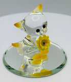 Sunshine Kitty Glass Cat Figurine with Yellow Flower Cat Lover Gift Decor