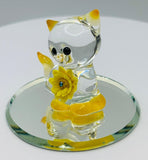 Sunshine Kitty Glass Cat Figurine with Yellow Flower Cat Lover Gift Decor