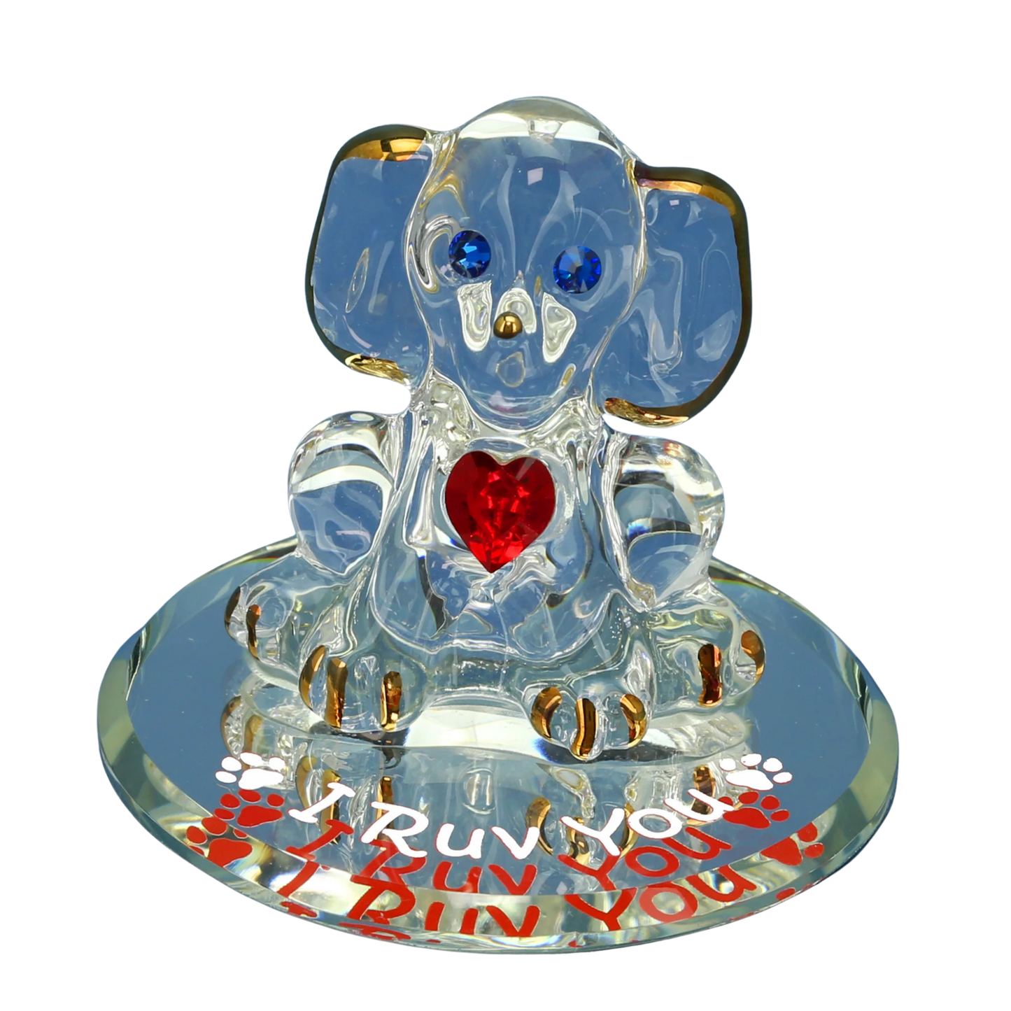 i ruv you puppy figurine holding red heart on glass base cute dog lover gift
