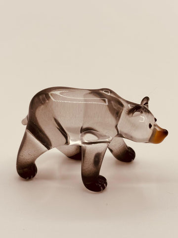 Handcrafted glass black bear figurine with black crystal eyes and airbrushed detail