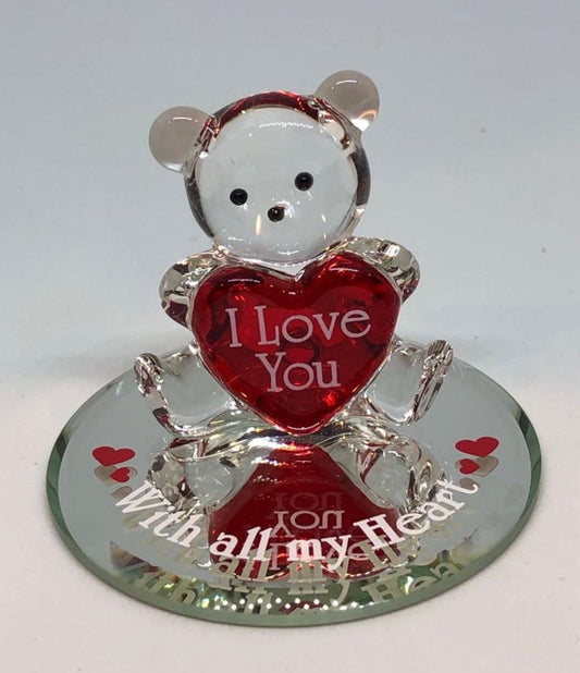 Bear All My Heart Figurine | Handcrafted Glass Bear with Red Heart Gift
