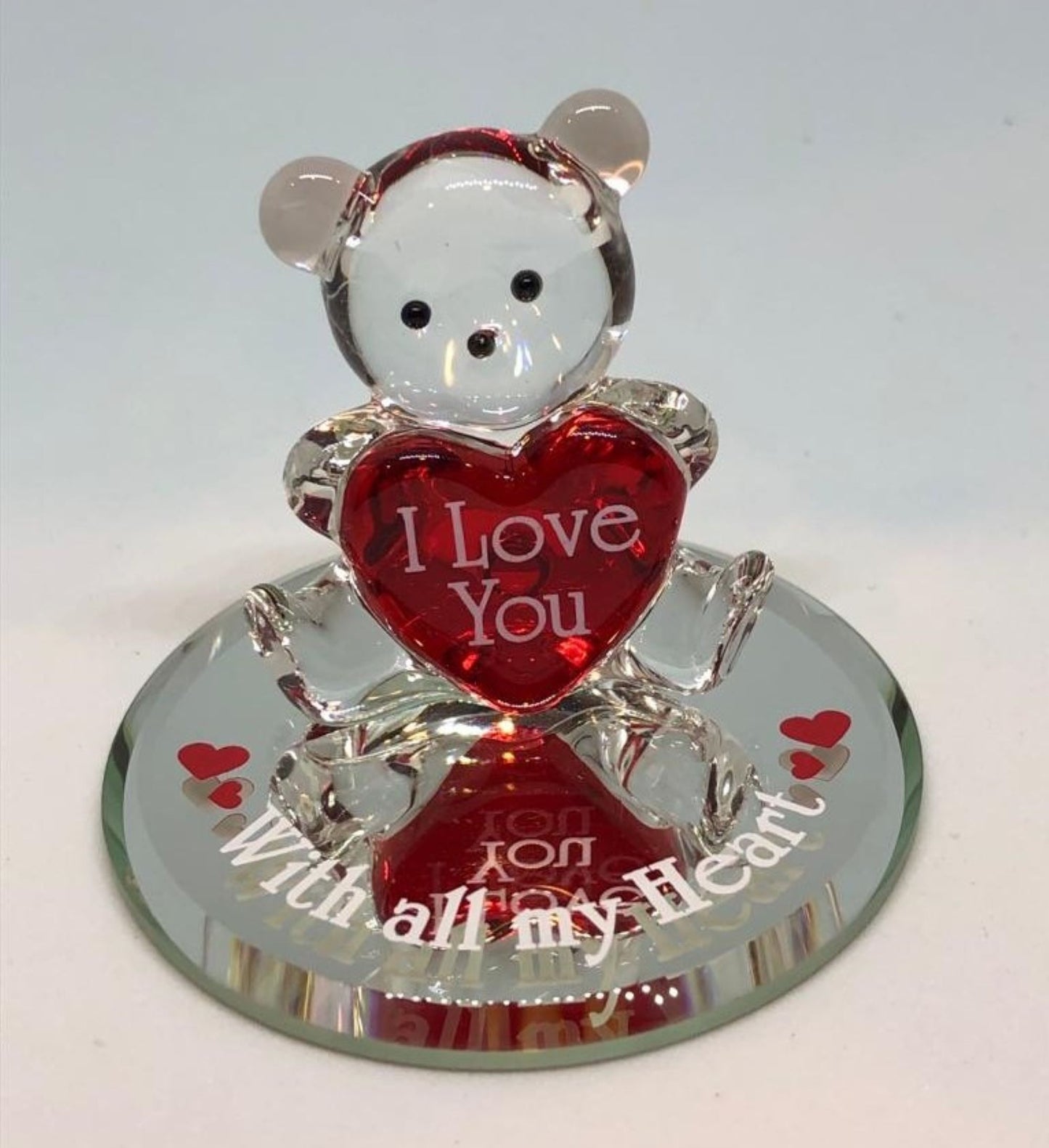Bear All My Heart Figurine | Handcrafted Glass Bear with Red Heart Gift