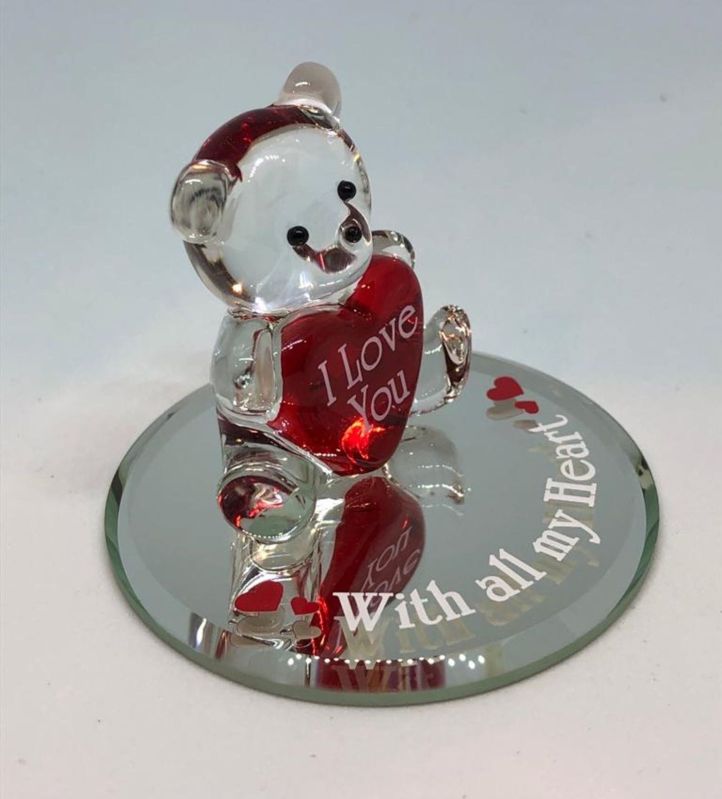 Bear All My Heart Figurine | Handcrafted Glass Bear with Red Heart Gift