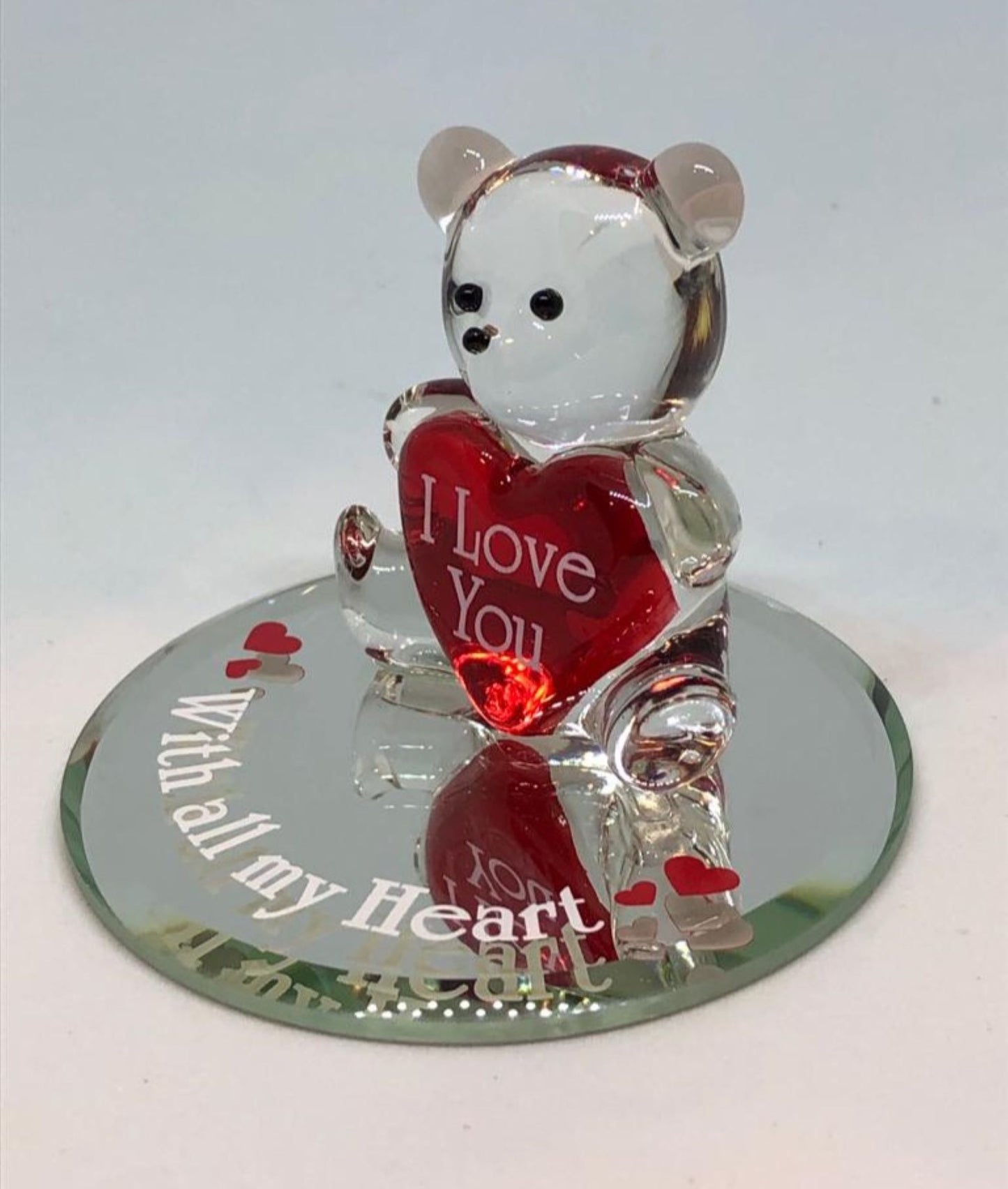 Bear All My Heart Figurine | Handcrafted Glass Bear with Red Heart Gift