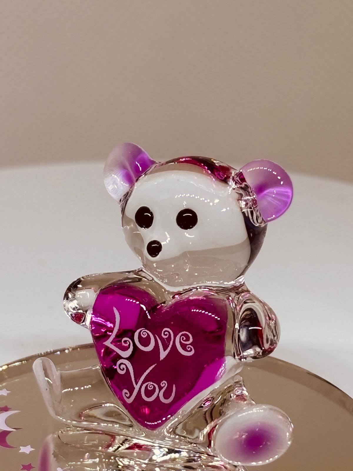 Moon & Back Bear Figurine on Glass Mirror Handcrafted Love You Gift