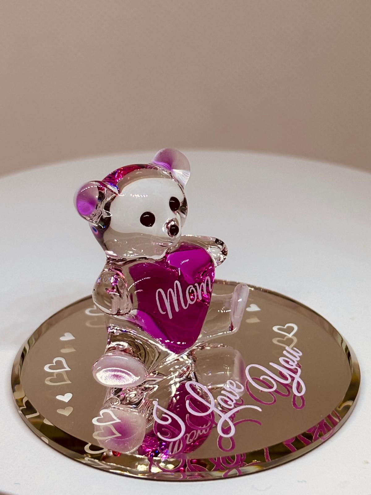 “I Love You Mom” Bear Figurine | Glass Mother’s Day Gift Décor
