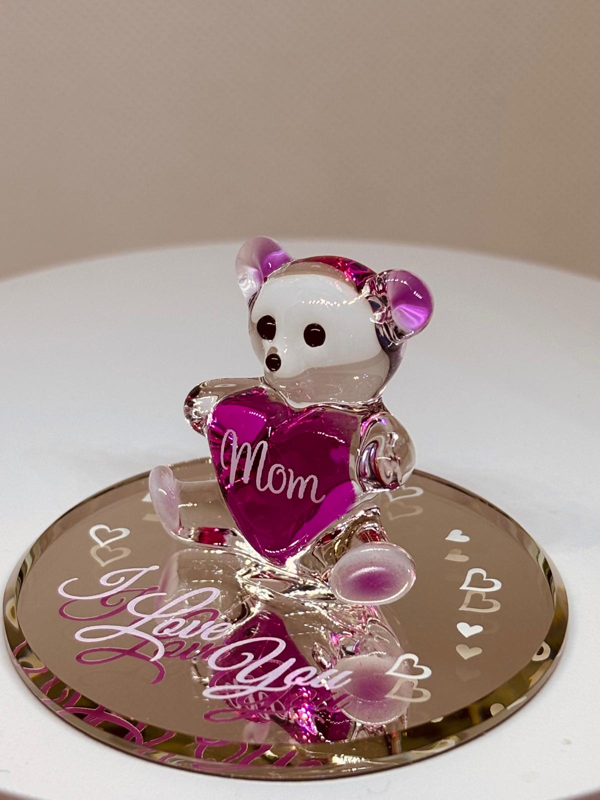 “I Love You Mom” Bear Figurine | Glass Mother’s Day Gift Décor